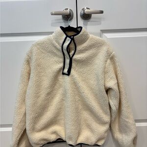 PARKE Sherpa Pullover Sweater – Cream & Navy Trim Size S/M